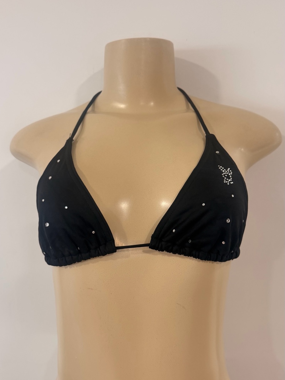 PLAYBOY Black and silver rhinestones crystal bikini top Y2K